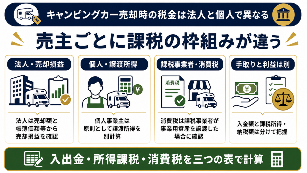 法人と個人事業主のキャンピングカー売却課税の違い