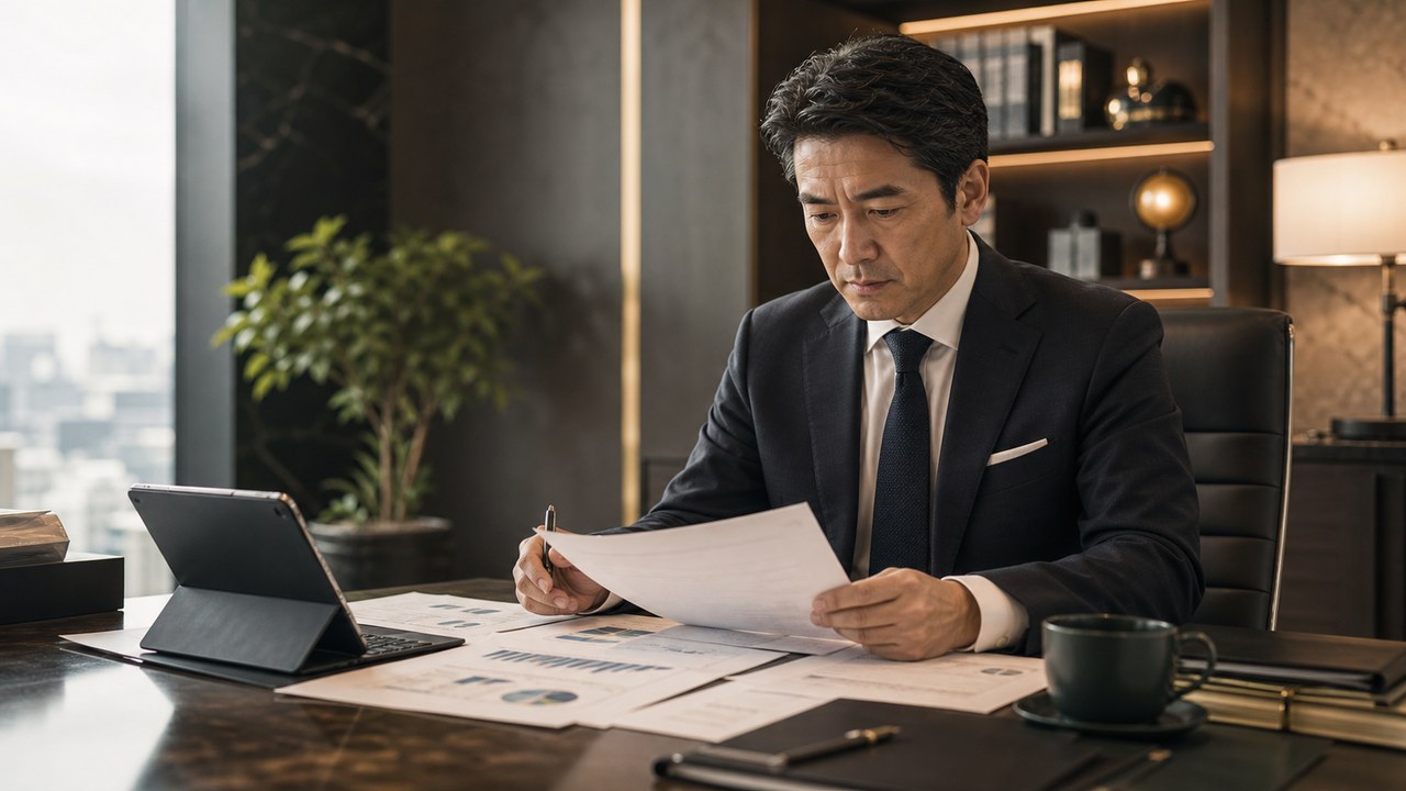 確定申告をする会社員