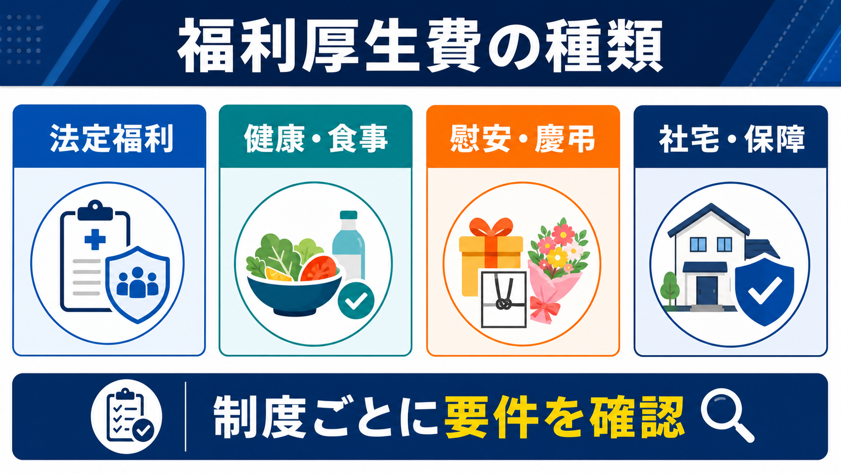 法定福利費と法定外福利厚生費の種類の要点を整理した図