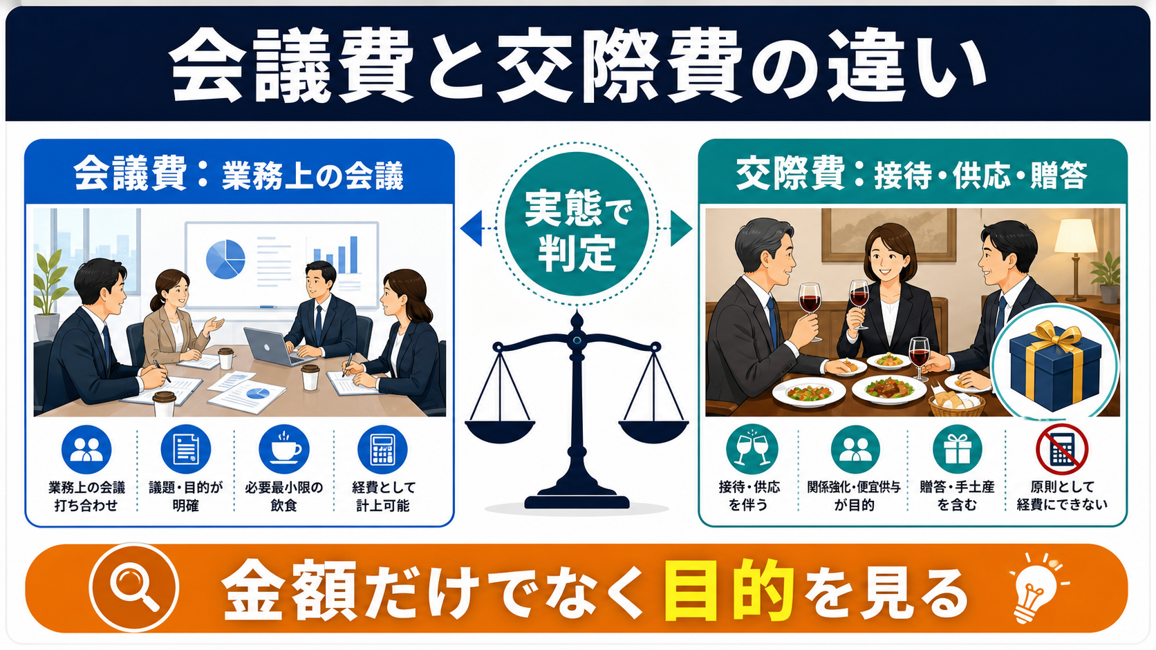 会議費と交際費の違い|1万円だけで決めない5つの判定軸 H2-1図解