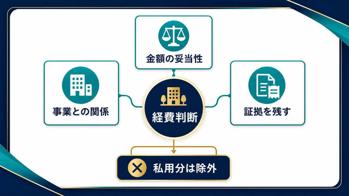 会社で経費にできるものとは？法人経費の判断基準の要点を整理した図