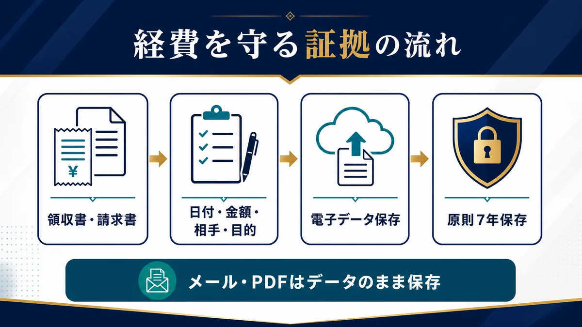領収書がない経費とインボイス・電子帳簿保存法の要点を整理した図
