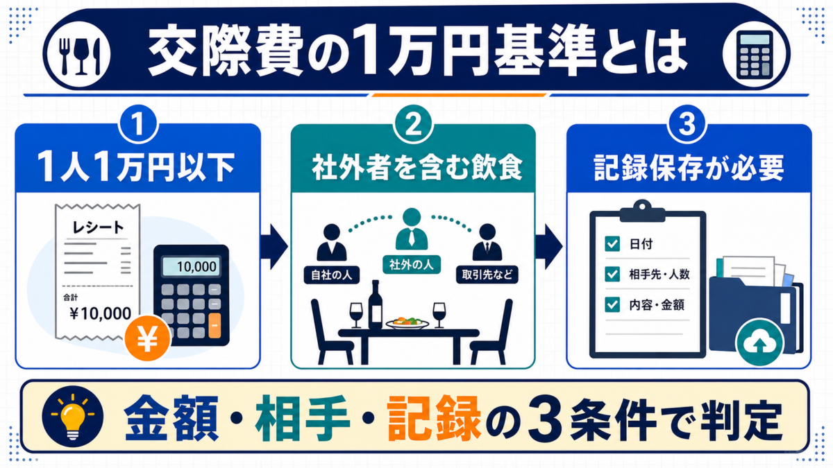 交際費の1万円基準とは？飲食費・記録要件・800万円特例 H2-1図解