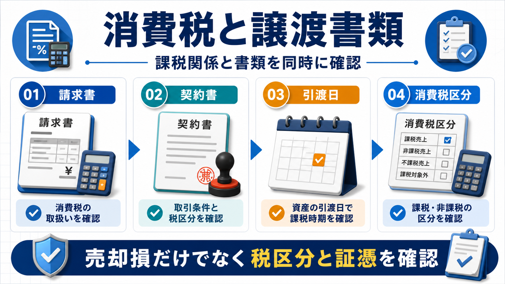固定資産売却損の「消費税と譲渡書類の確認」を整理した図解