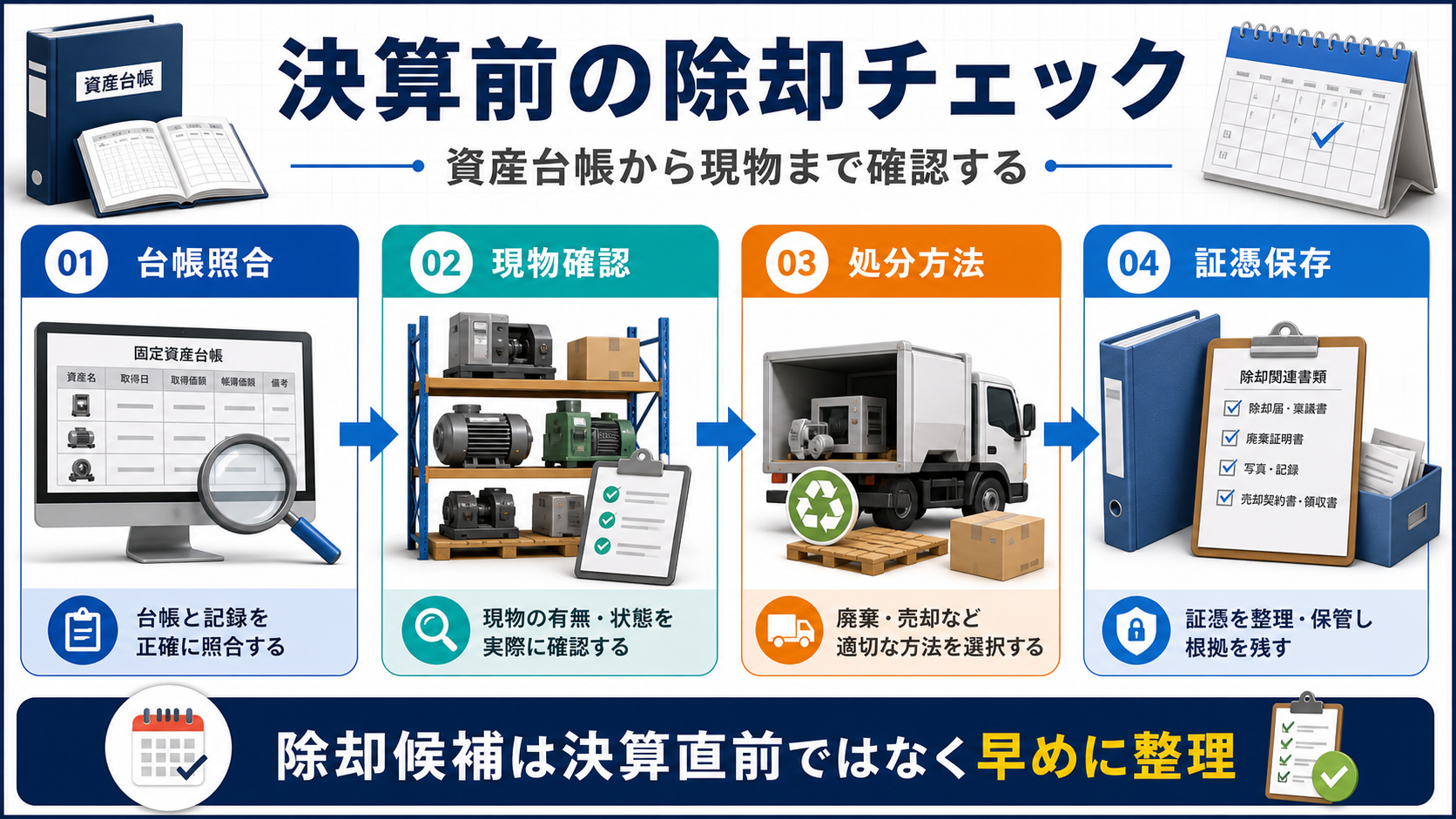 決算前チェックリストの要点を整理した図