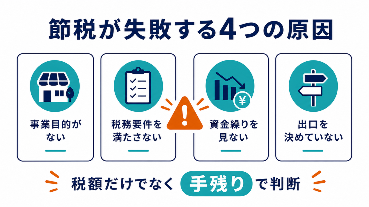 法人の節税が失敗する典型パターンの要点図
