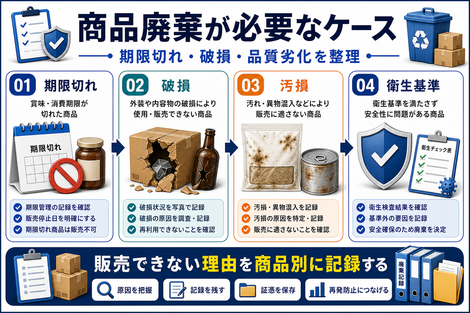 商品廃棄が必要なケースの要点を整理した図