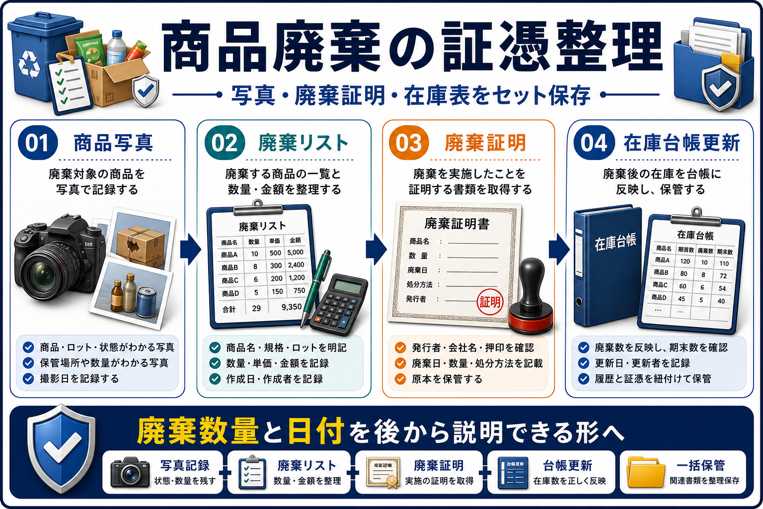 商品廃棄の証憑整理の要点を整理した図