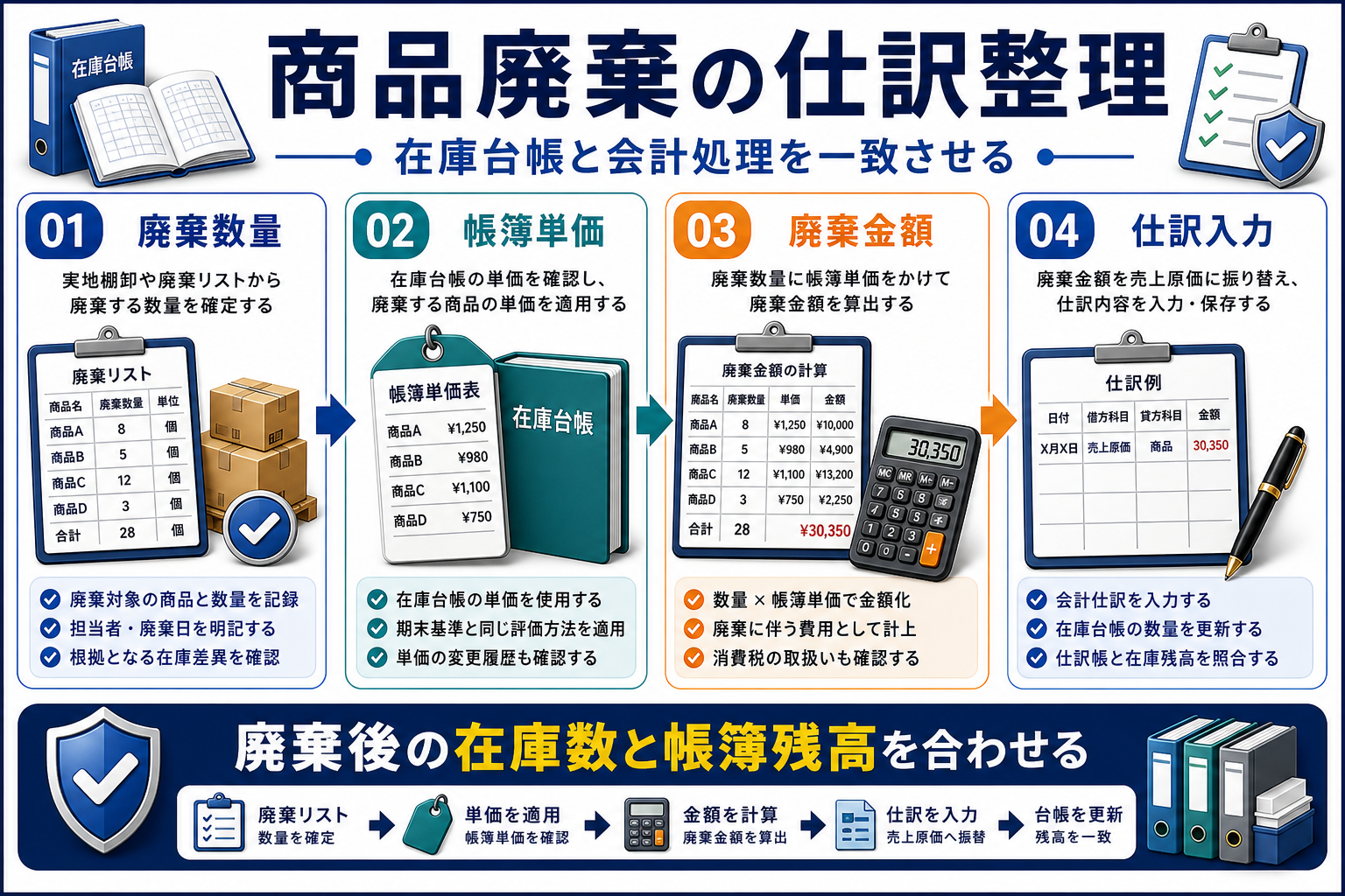 商品廃棄の仕訳整理の要点を整理した図