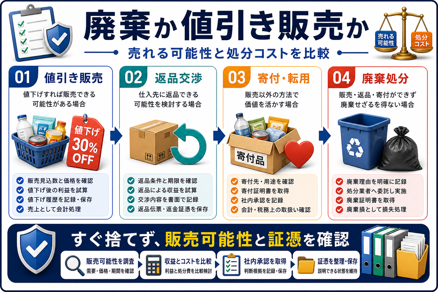 廃棄か値引き販売かの要点を整理した図