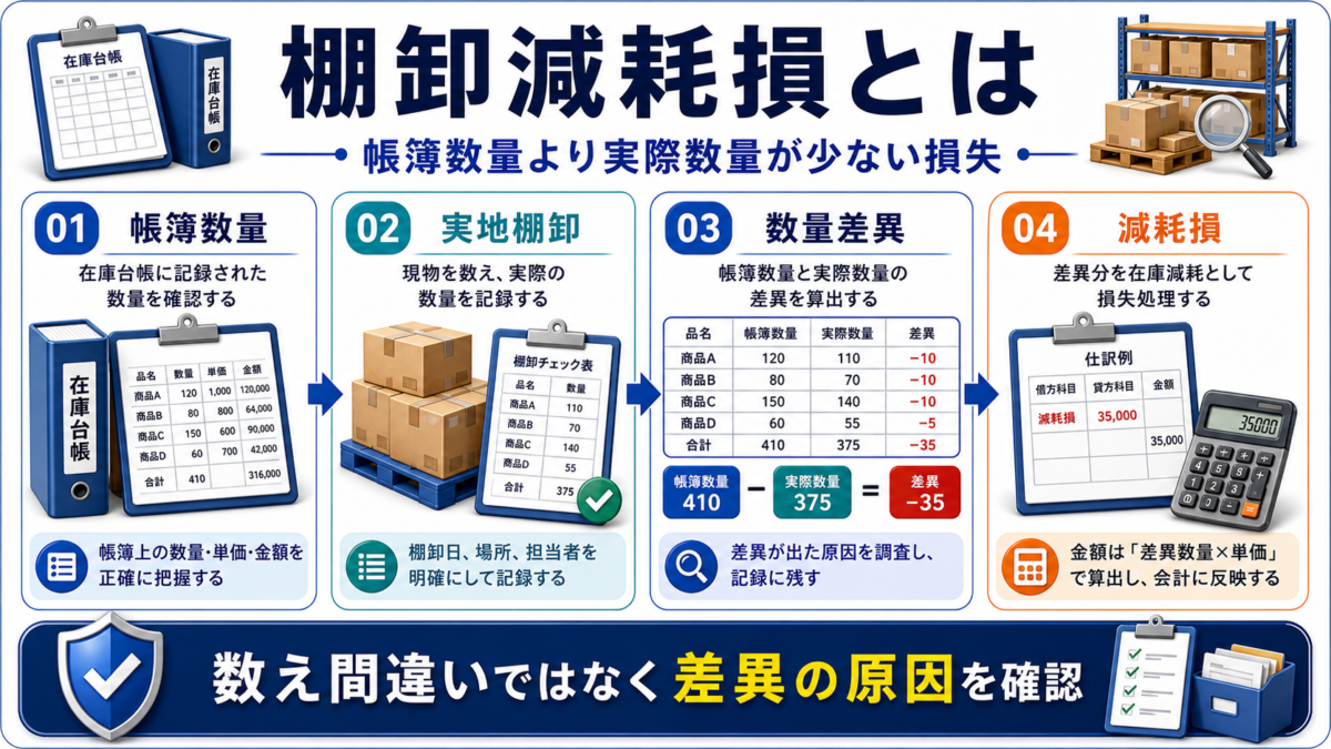 棚卸減耗損の「棚卸減耗損とは何か」を整理した図解