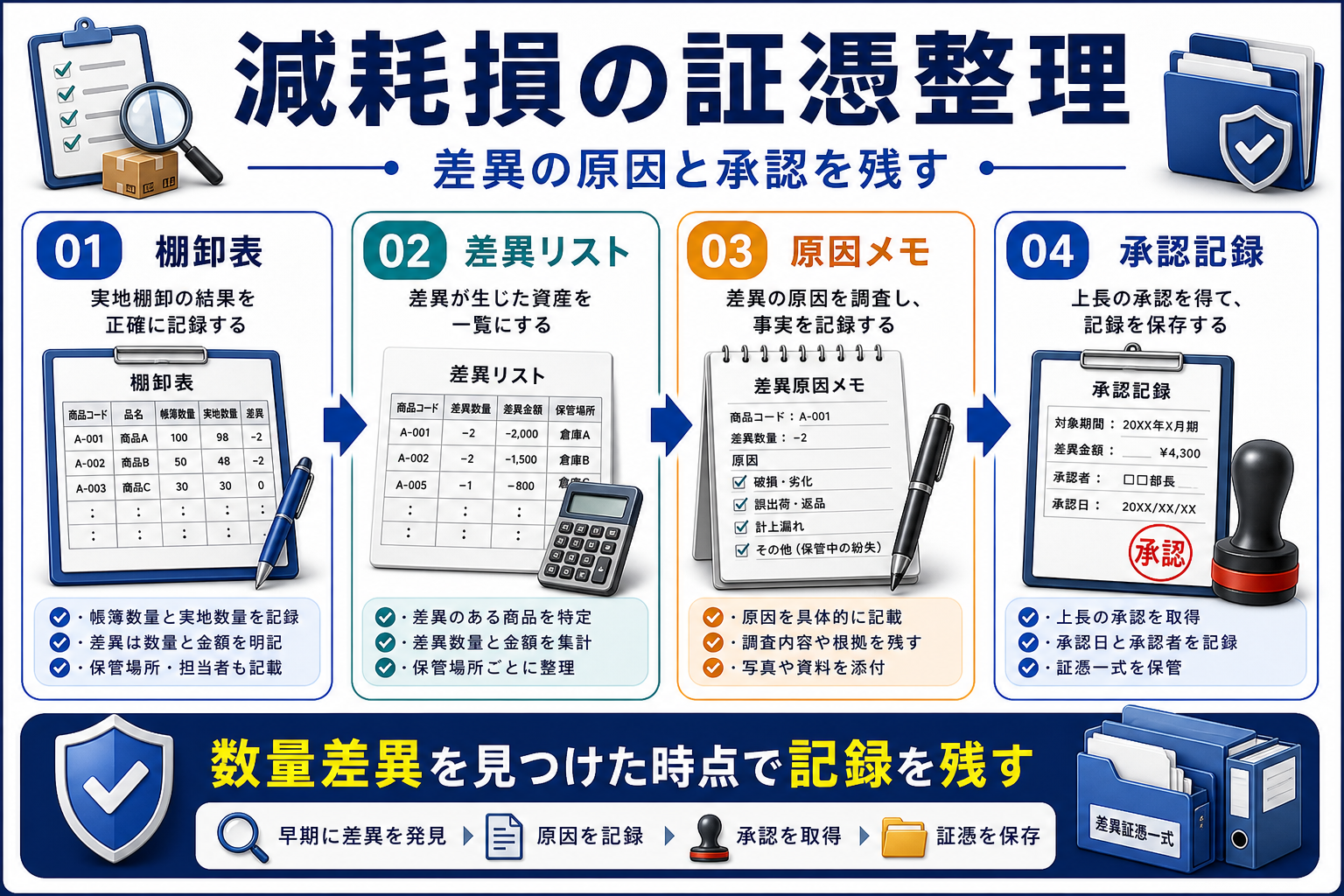 棚卸減耗損の証憑整理の要点を整理した図