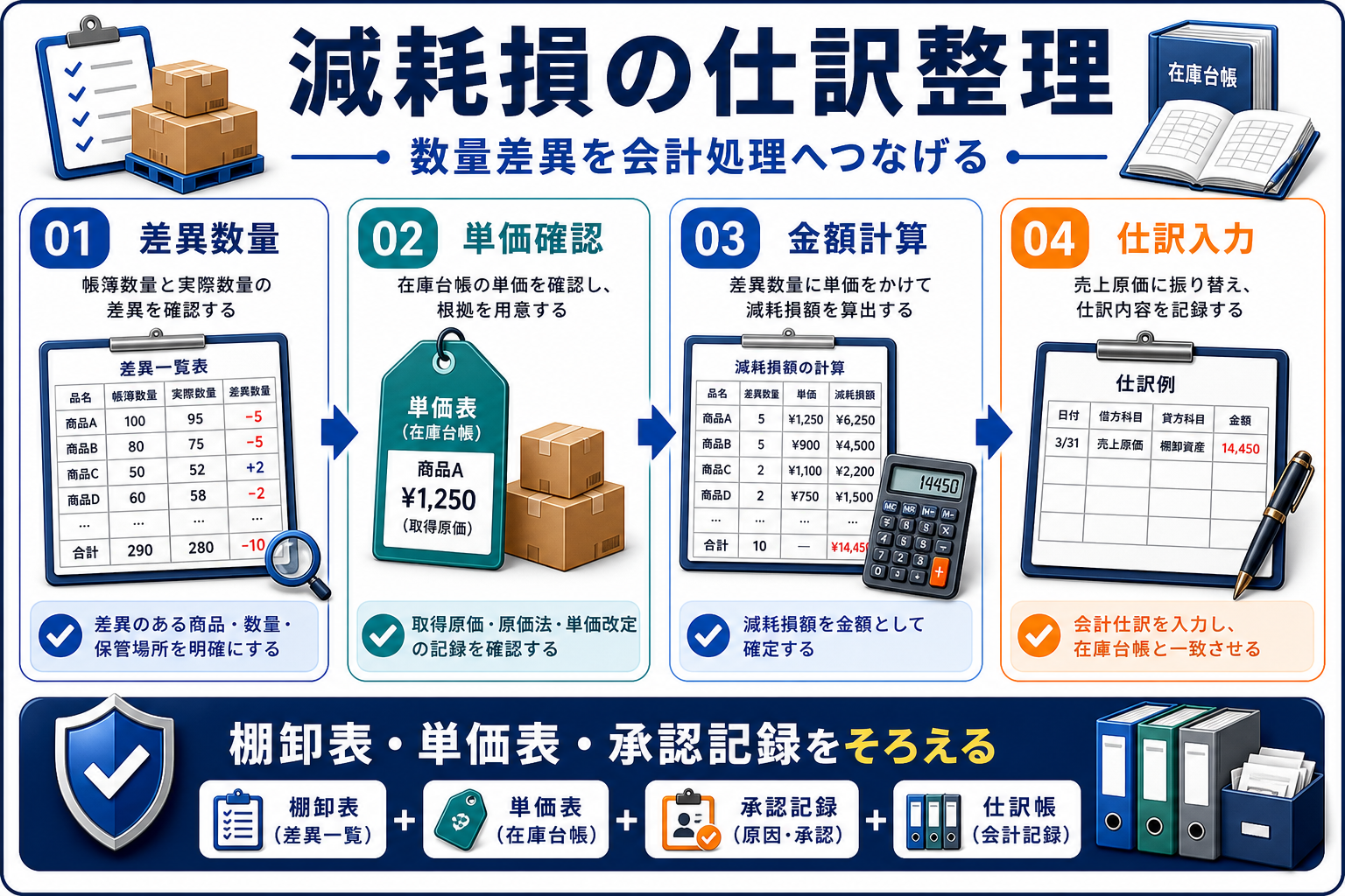 棚卸減耗損の仕訳整理の要点を整理した図