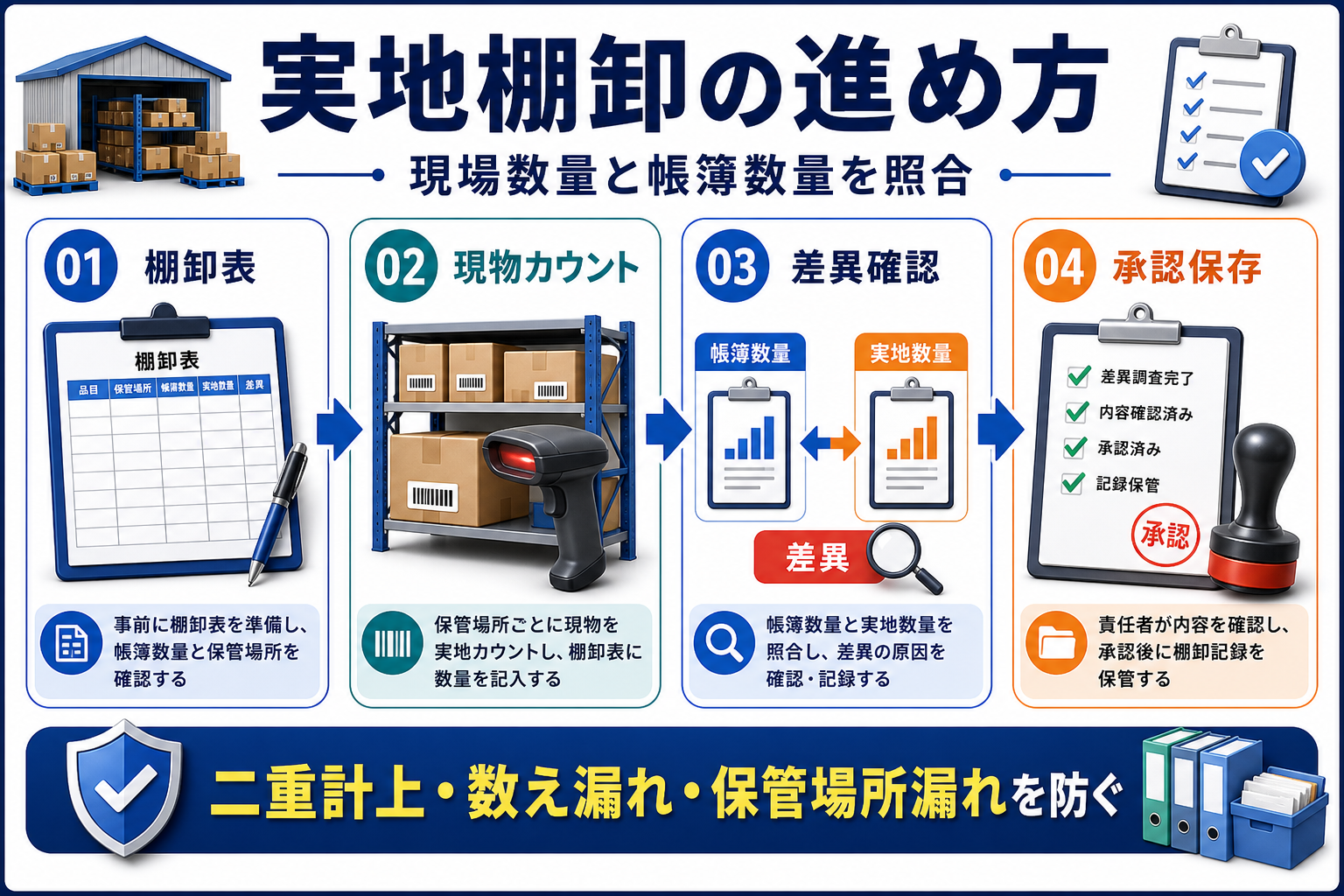 実地棚卸の進め方の要点を整理した図