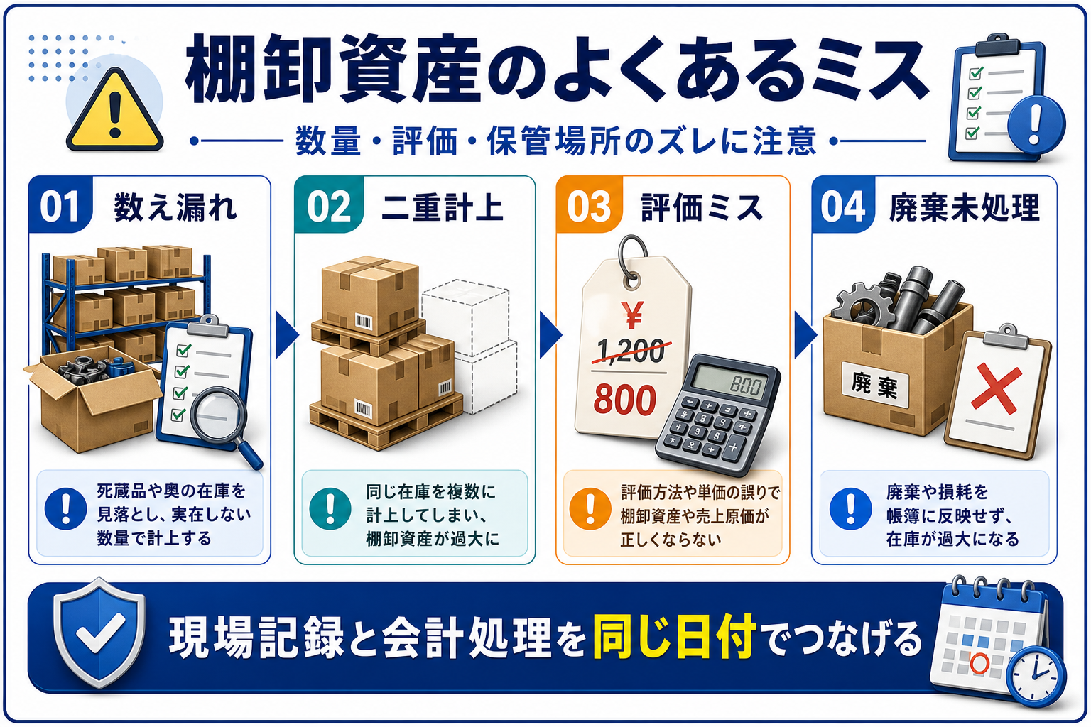 棚卸資産で起きやすいミスの要点を整理した図
