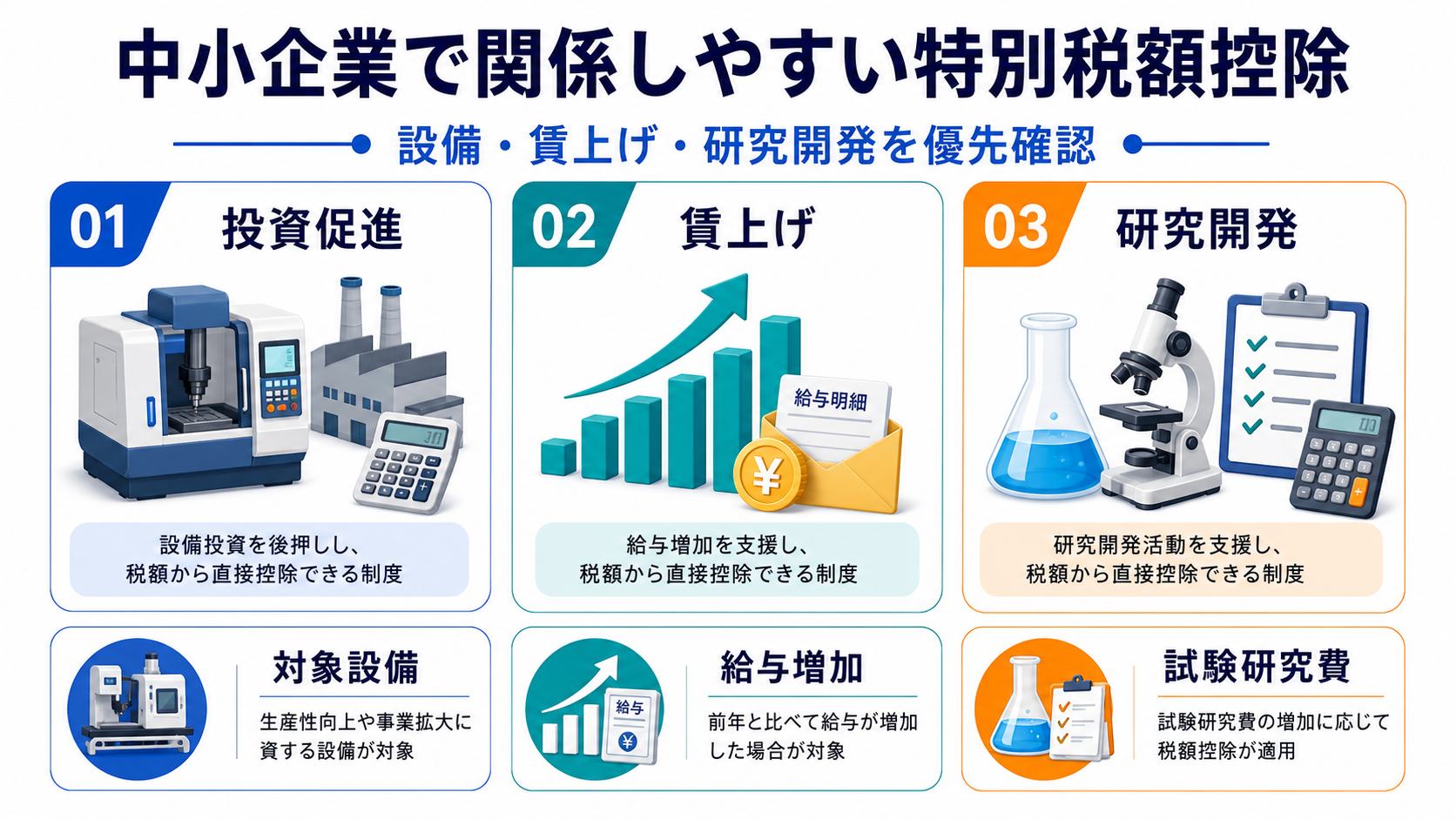 中小企業で関係しやすい特別税額控除の要点を整理した図