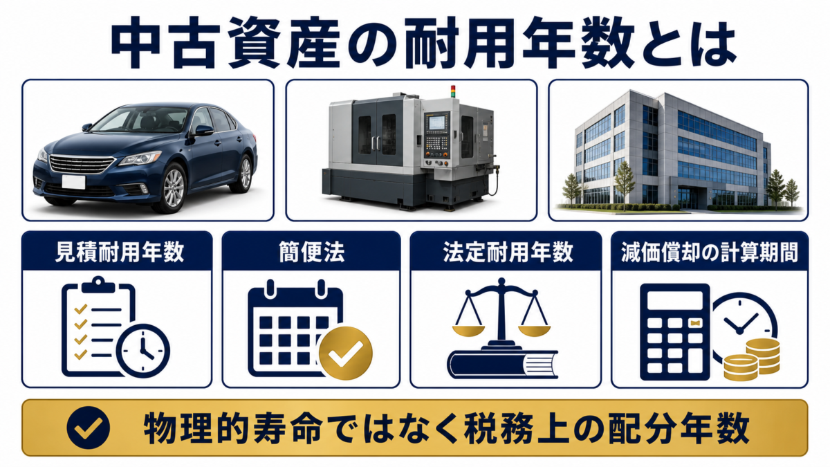 中古資産の耐用年数を見積法・簡便法・法定耐用年数で整理した図
