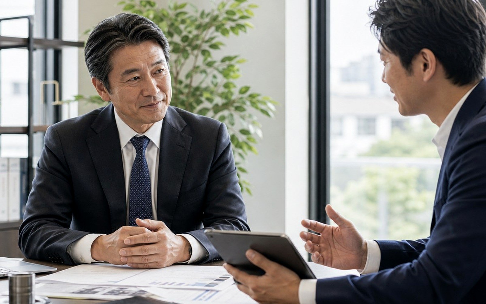 中古車の事業利用割合を確認する担当者