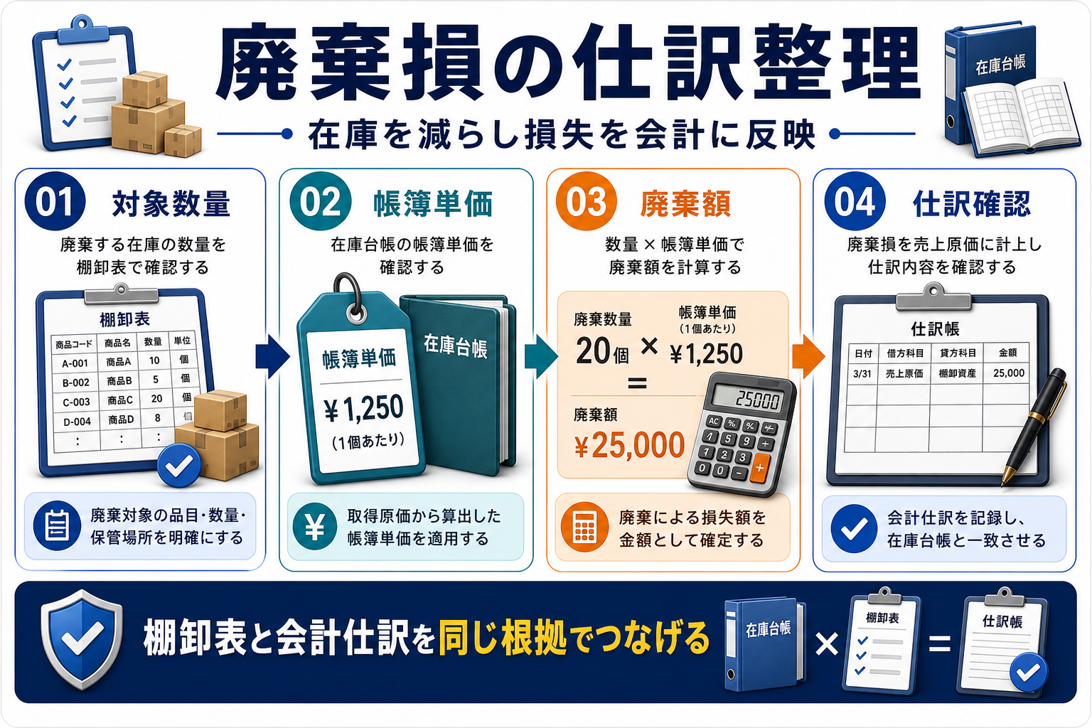 廃棄損の仕訳と売上原価の要点を整理した図