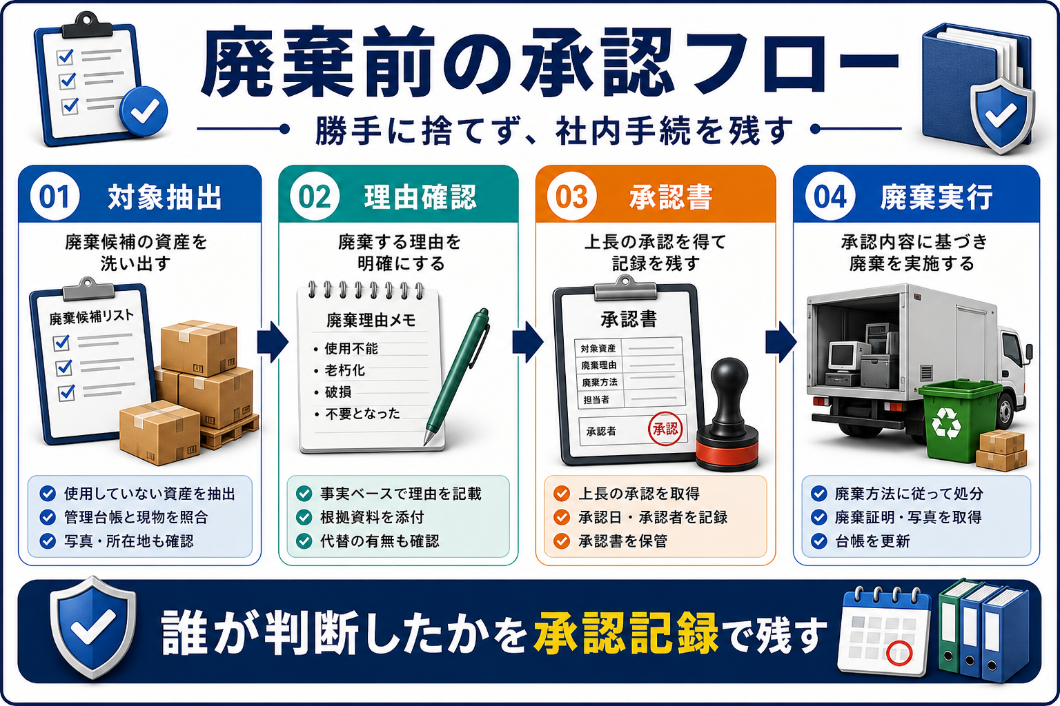 廃棄前の承認フローの要点を整理した図