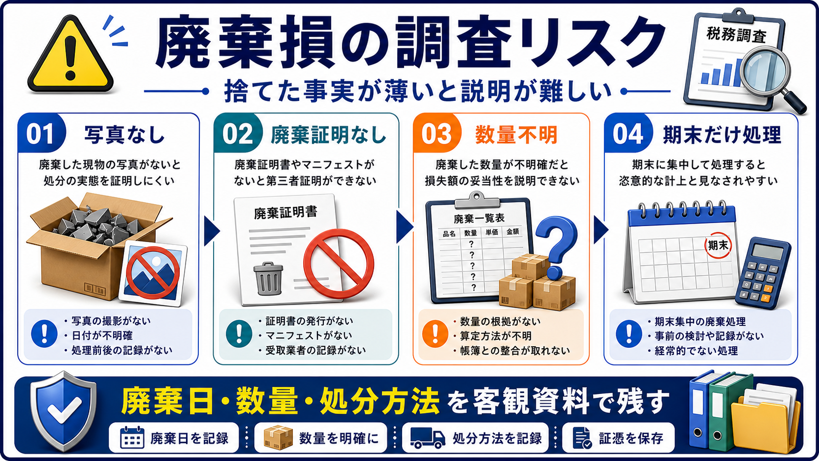 在庫廃棄損の税務調査リスクの要点を整理した図