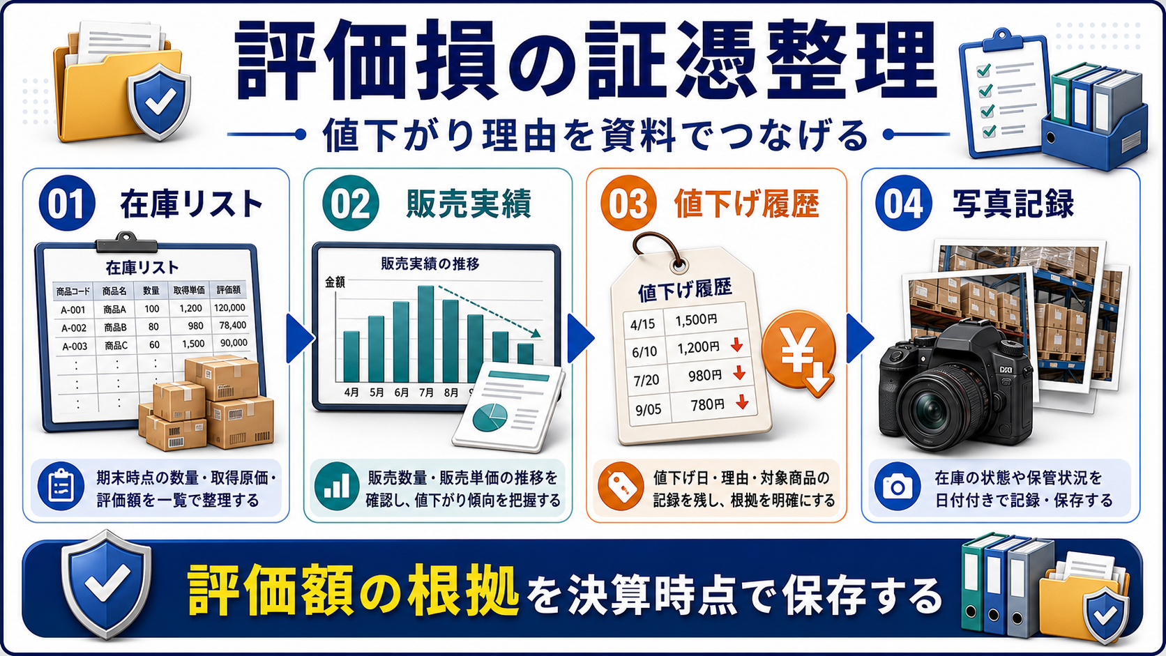 在庫評価損の証憑整理の要点を整理した図