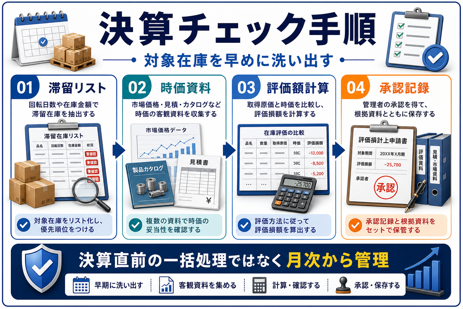 決算前チェック手順の要点を整理した図