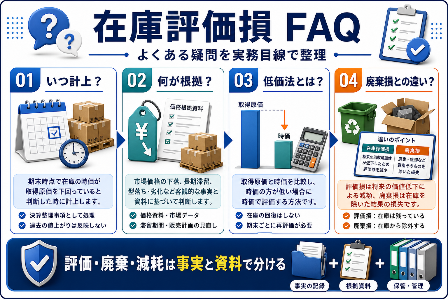在庫評価損に関するFAQの要点を整理した図