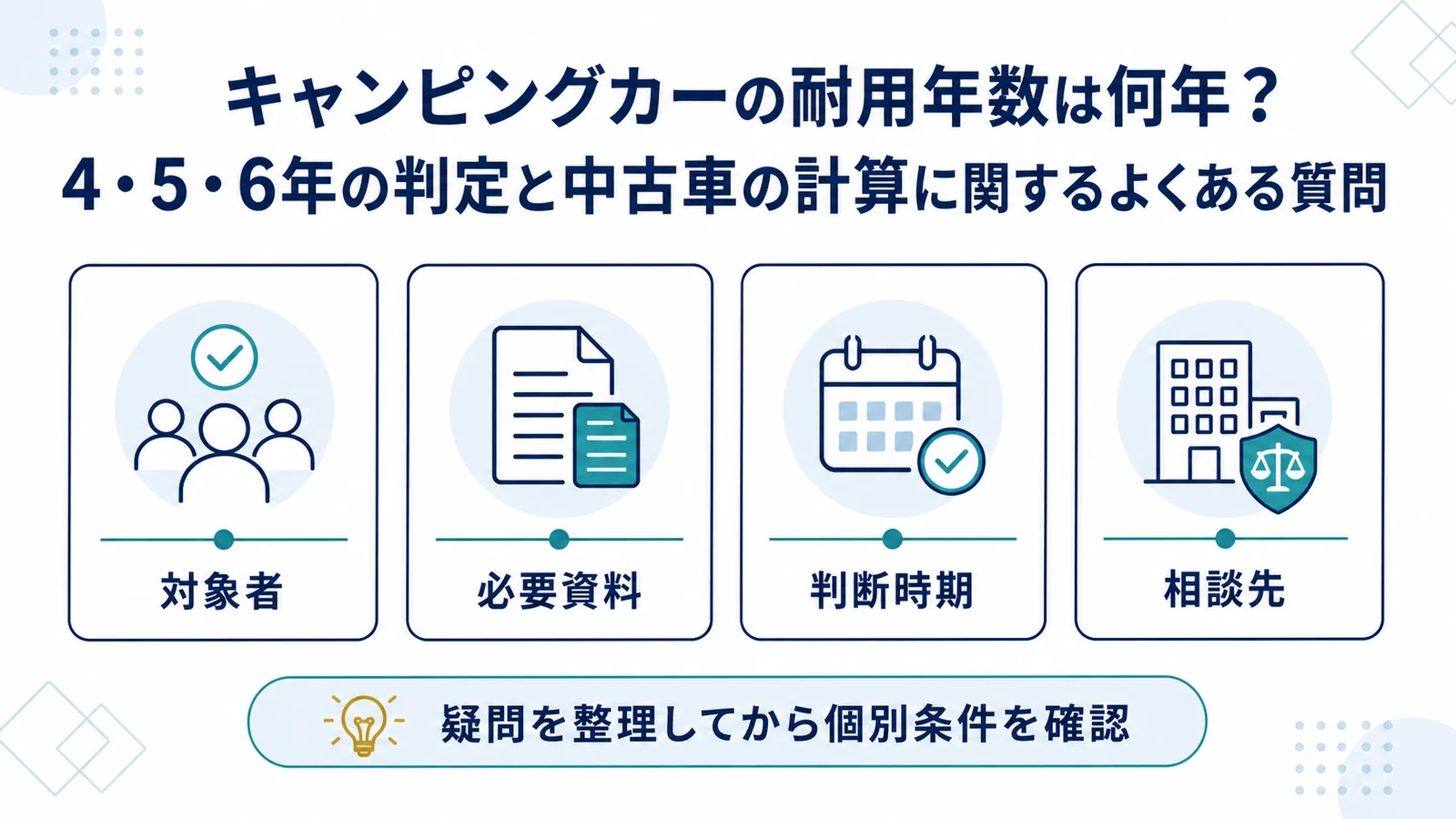 キャンピングカーの耐用年数は何年？4・5・6年の判定と中古車の計算に関するよくある質問