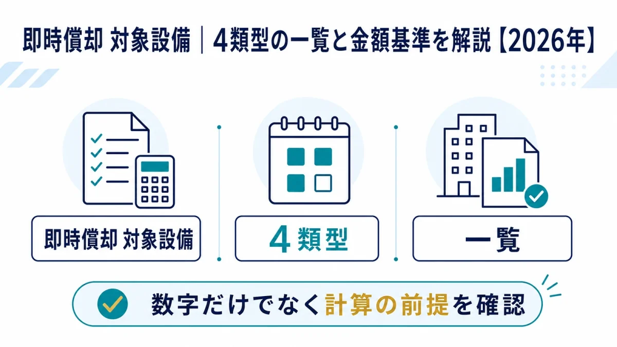 即時償却 対象設備｜4類型の一覧と金額基準を解説【2026年】