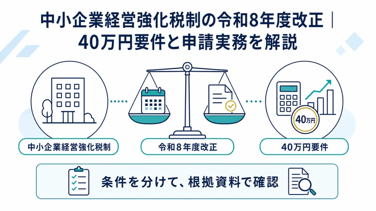 中小企業経営強化税制の令和8年度改正｜40万円要件と申請実務を解説