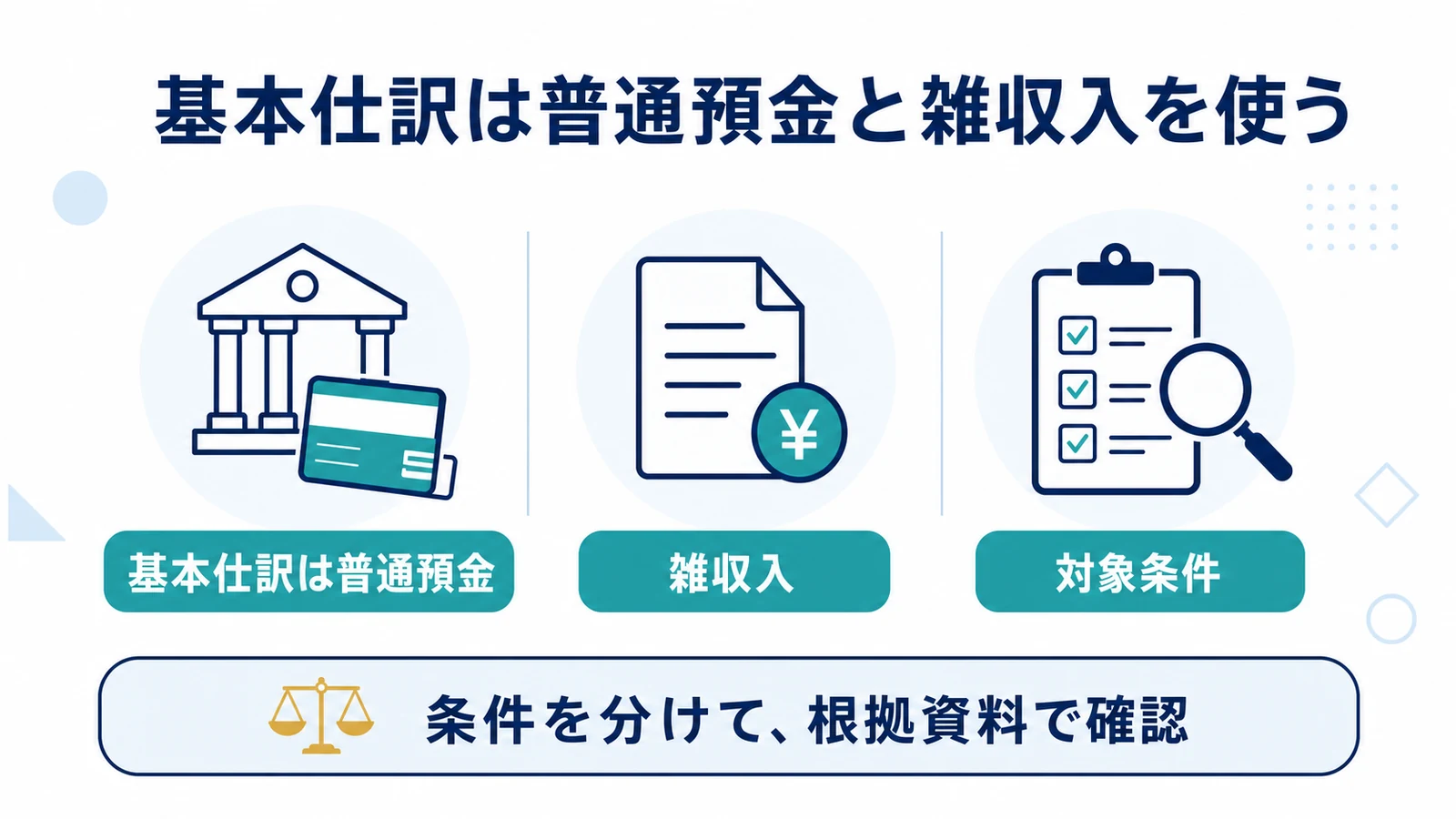 基本仕訳は普通預金と雑収入を使う