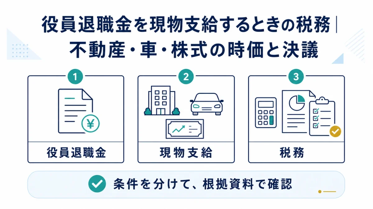 役員退職金を現物支給するときの税務｜不動産・車・株式の時価と決議