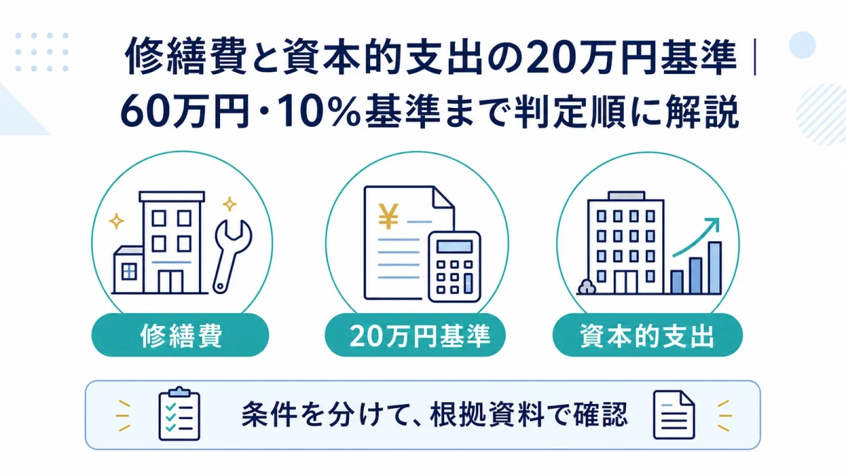 修繕費と資本的支出の20万円基準｜60万円・10％基準まで判定順に解説
