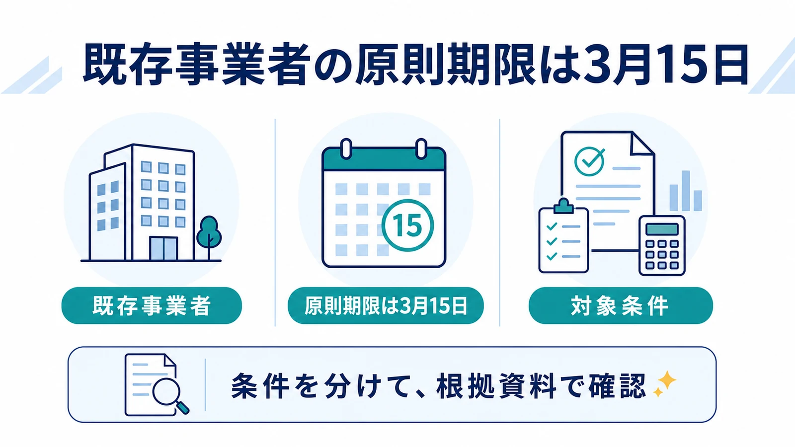 既存事業者の原則期限は3月15日
