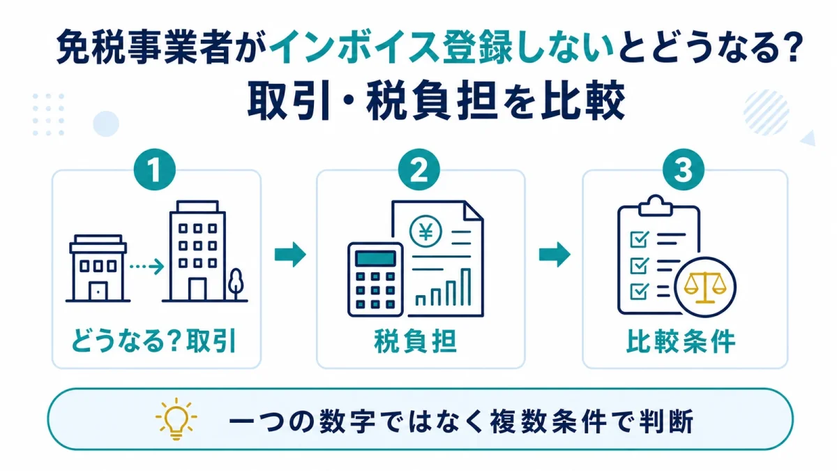 免税事業者がインボイス登録しないとどうなる？取引・税負担を比較