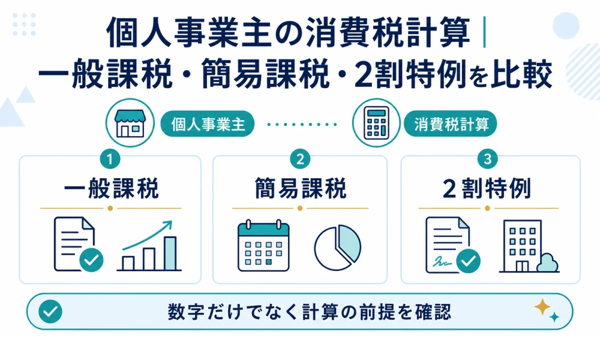 個人事業主の消費税計算｜一般課税・簡易課税・2割特例を比較