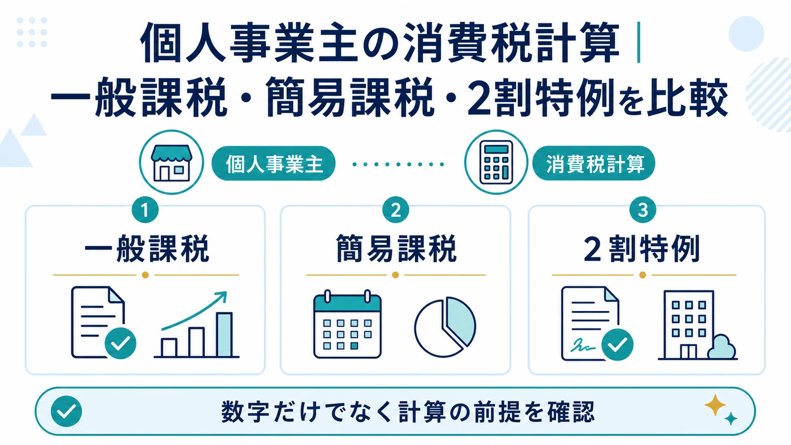 個人事業主の消費税計算|一般課税・簡易課税・2割特例を比較