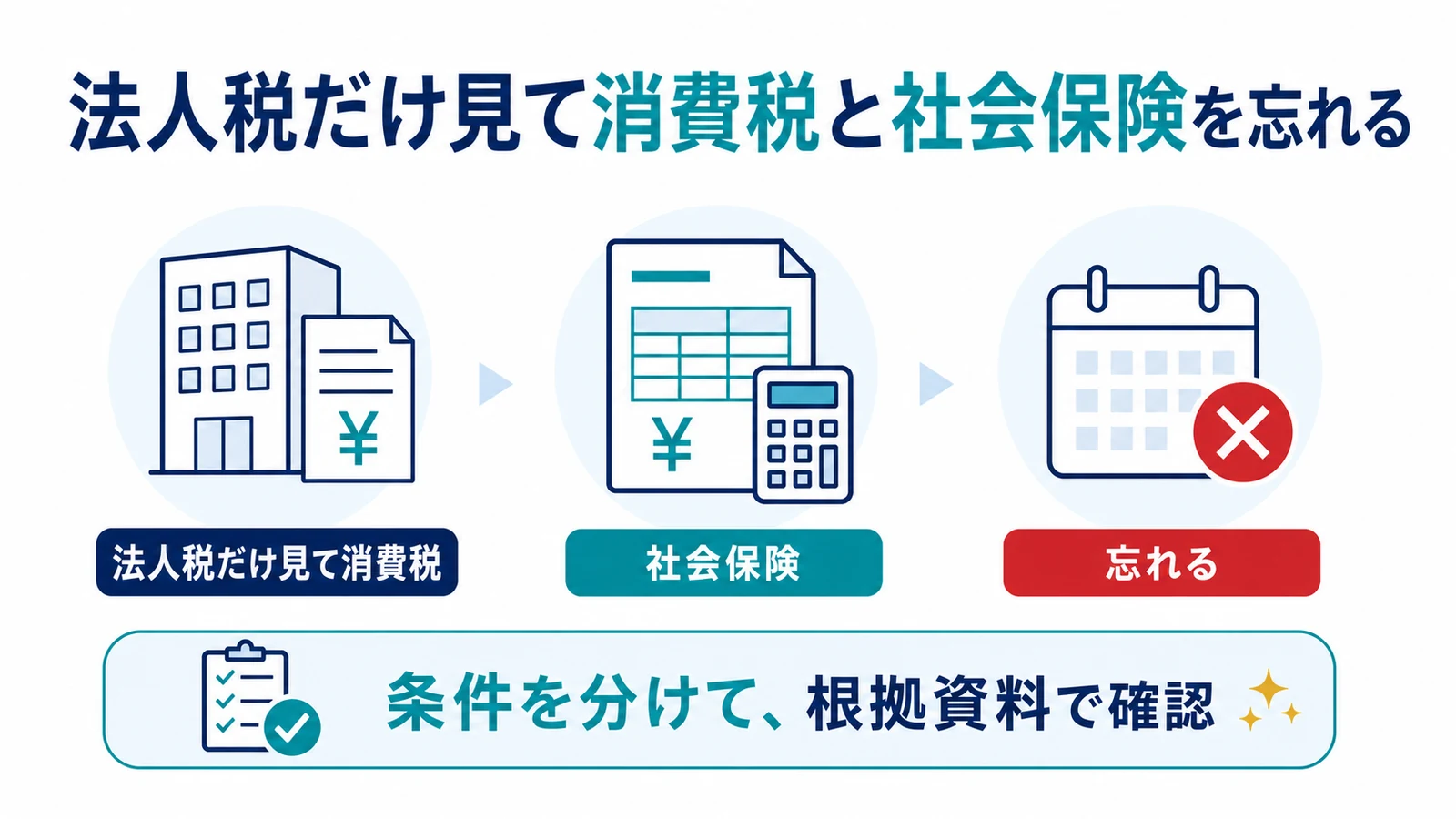 法人税だけ見て消費税と社会保険を忘れる