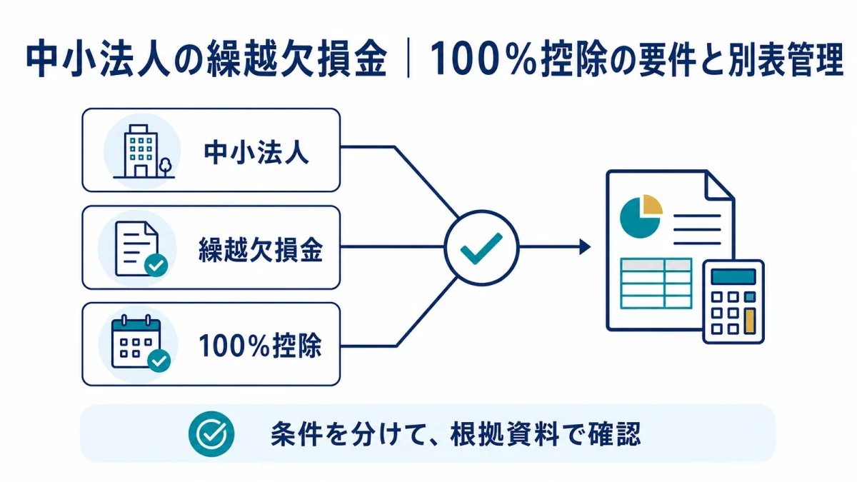 中小法人の繰越欠損金｜100％控除の要件と別表管理