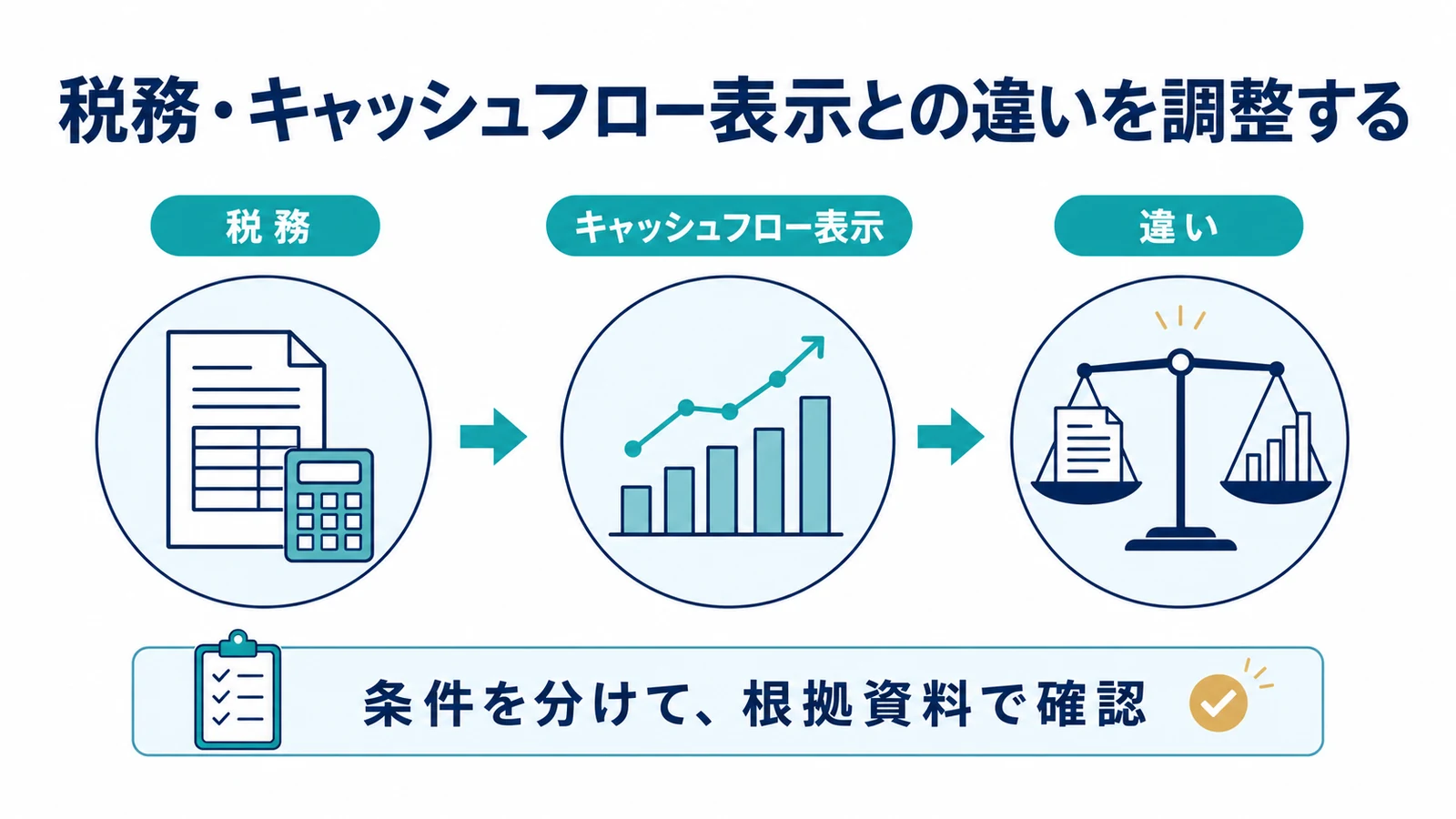 税務・キャッシュフロー表示との違いを調整する
