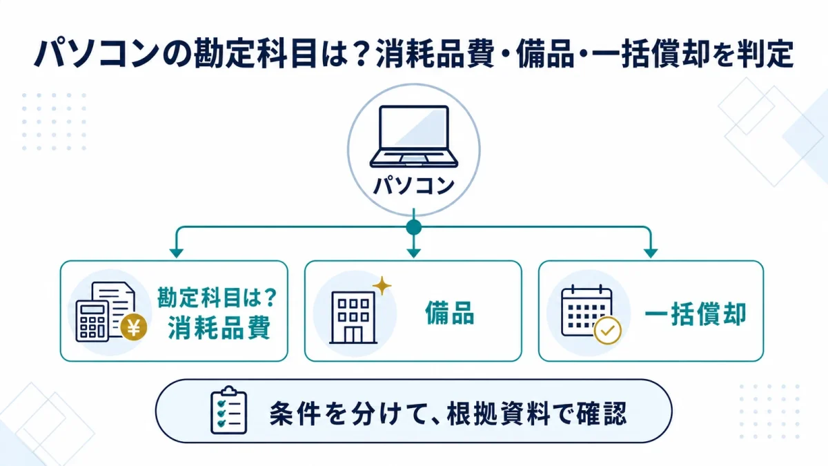 パソコンの勘定科目は？消耗品費・備品・一括償却を判定