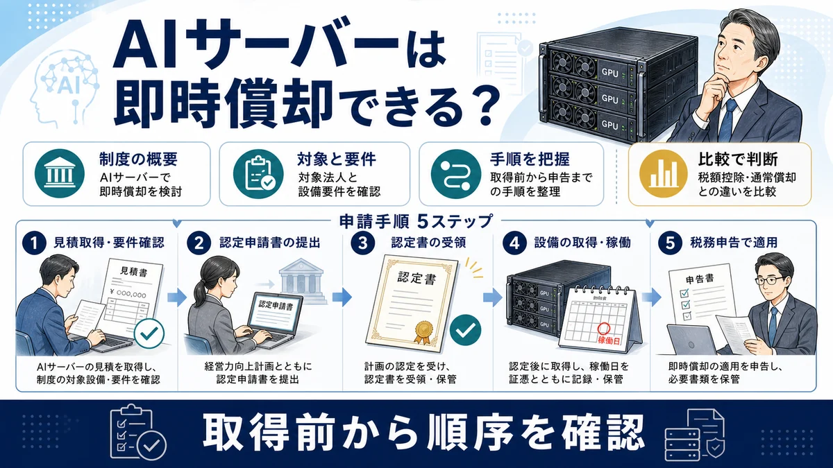 AIサーバーは即時償却できる？対象設備・要件・申請手順【2026年】