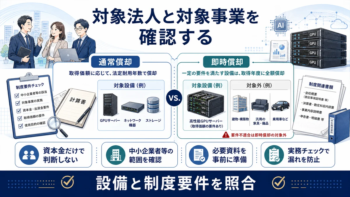 対象法人と対象事業を確認する
