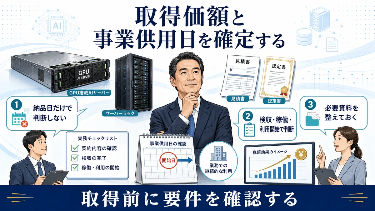 取得価額と事業供用日を確定する