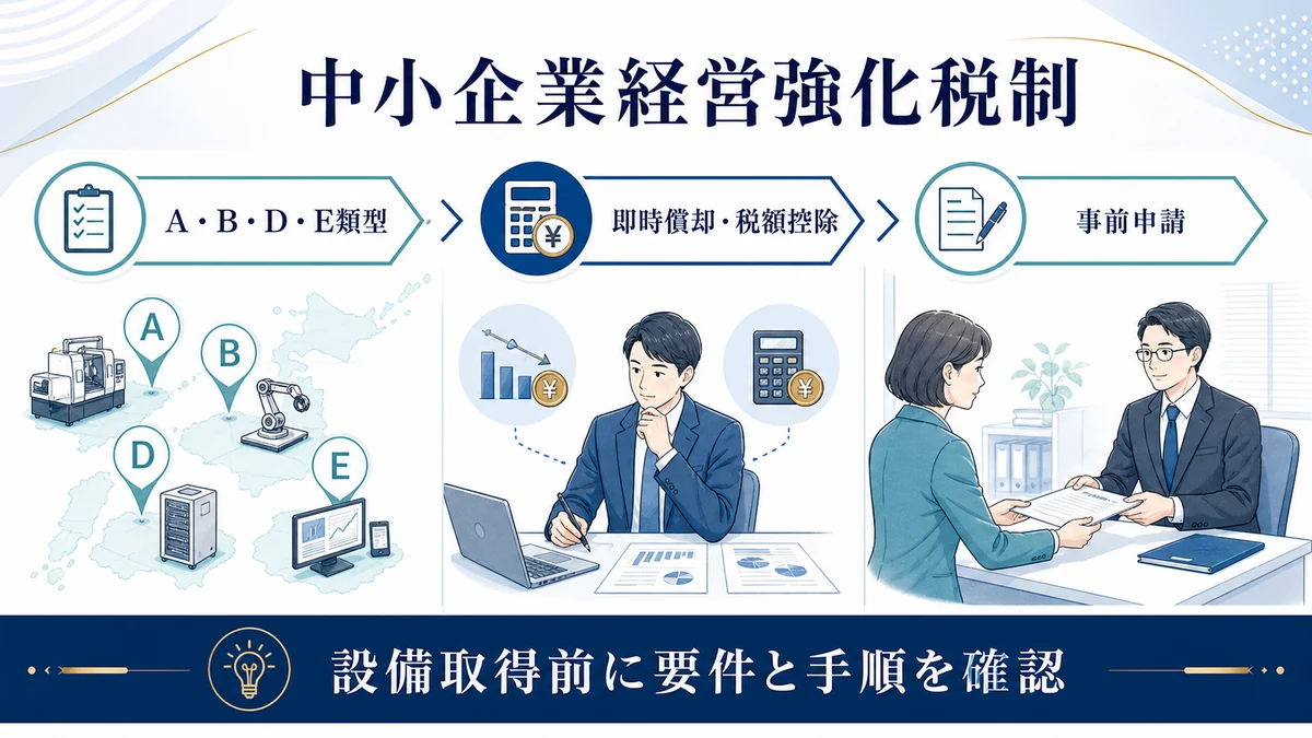 中小企業経営強化税制とは？A・B・D・E類型と申請手順を解説【2026年版】