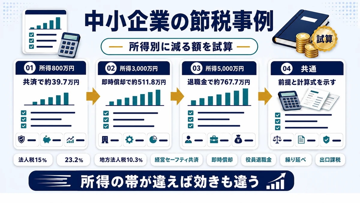 所得規模別の節税モデルケースと減る税額をまとめた図
