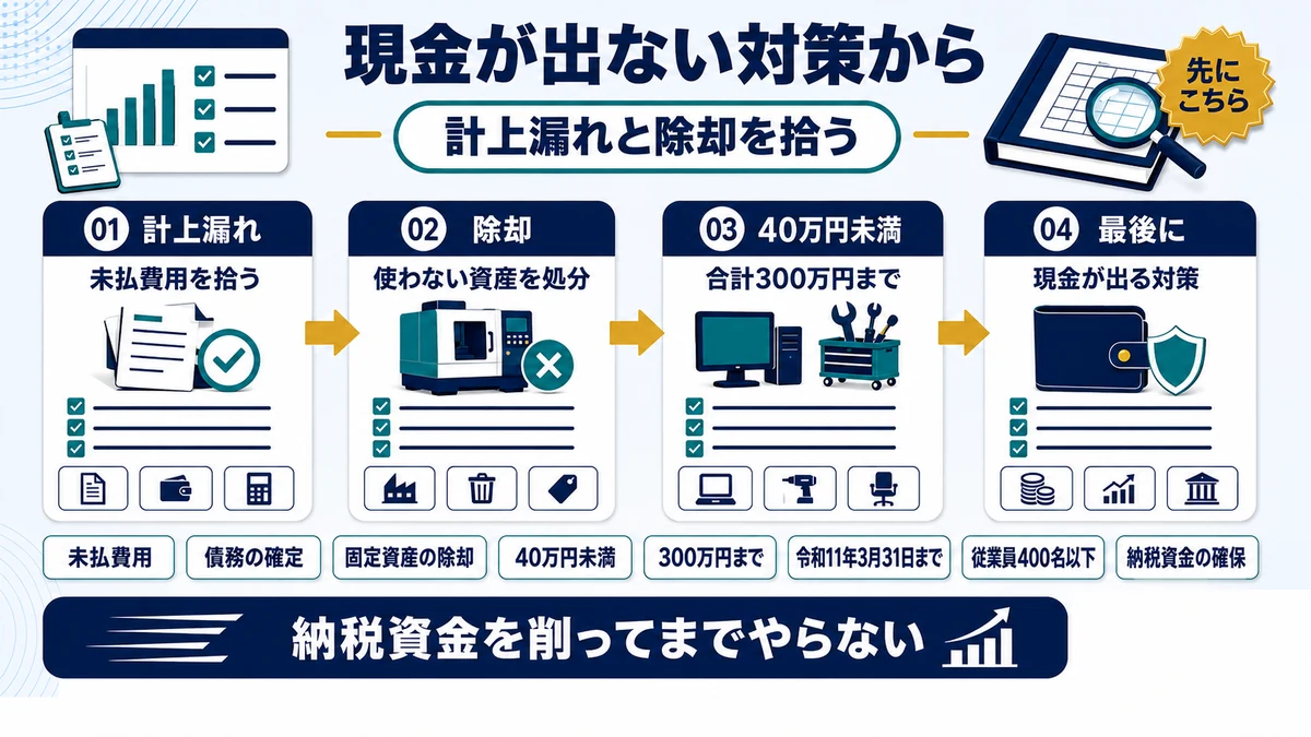 現金の支出を伴わない節税策と伴う節税策の順序を示した図