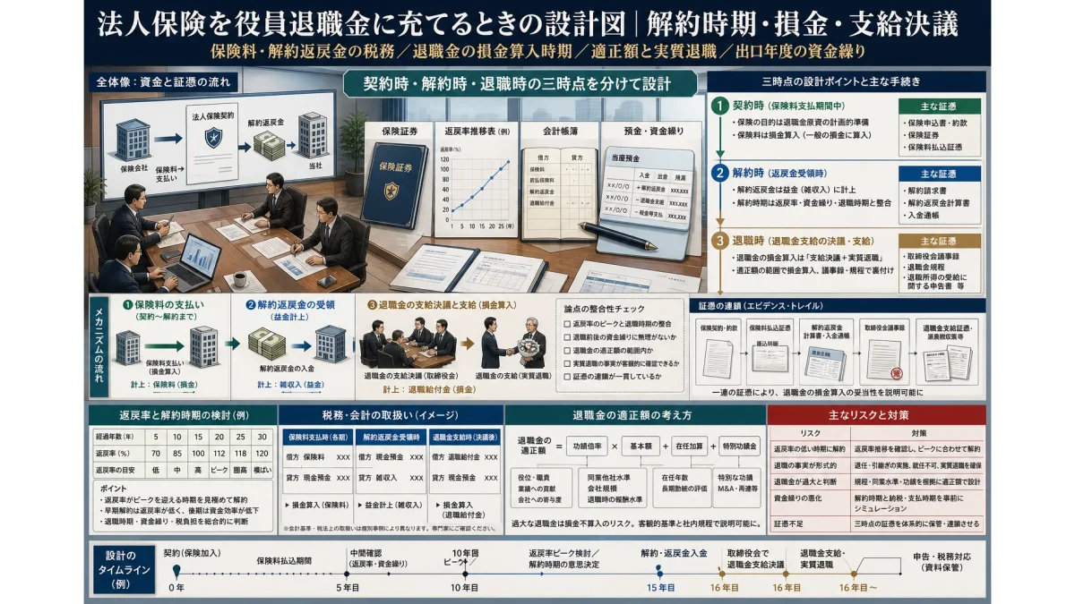 法人保険を役員退職金に充てるときの設計図｜解約時期・損金・支給決議