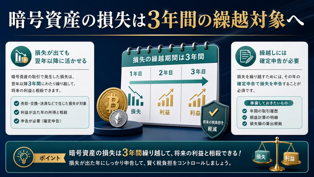暗号資産の損失は3年間の繰越対象へ